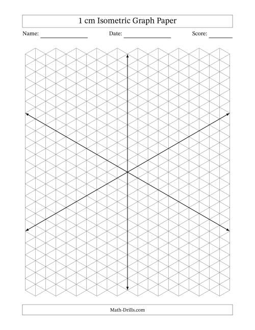 The 1 cm Isometric Graph Paper With Axes (Gray Lines; Eight-Octant) Math Worksheet