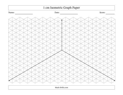The 1 cm Isometric Graph Paper With Axes (Gray Lines; Landscape; One-Octant) Math Worksheet