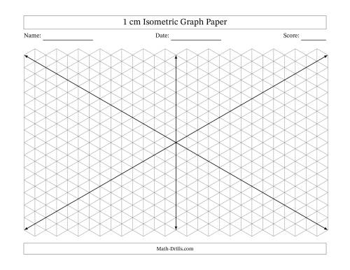 The 1 cm Isometric Graph Paper With Axes (Gray Lines; Landscape; Eight-Octant) Math Worksheet