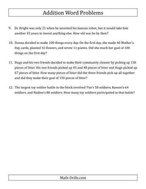 The Single-Step Addition Word Problems Using Two-Digit Numbers (A) Math Worksheet Page 2