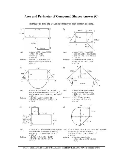 The Area and Perimeter of Compound Shapes (C) Math Worksheet Page 2