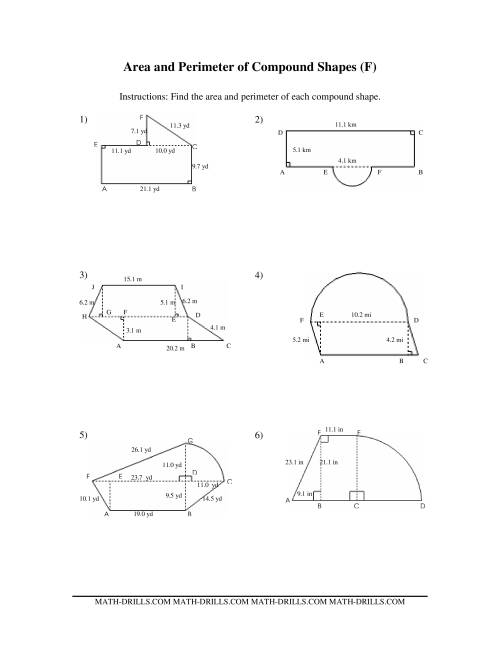 The Area and Perimeter of Compound Shapes (F) Math Worksheet