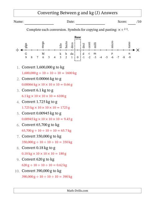 The Converting Between Grams and Kilograms (J) Math Worksheet Page 2
