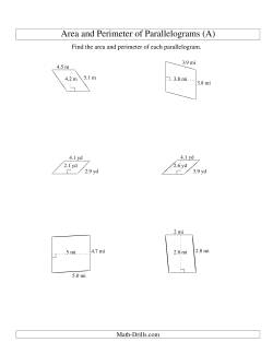 Area and Perimeter of Parallelograms (up to 1 decimal place; range 1-5)