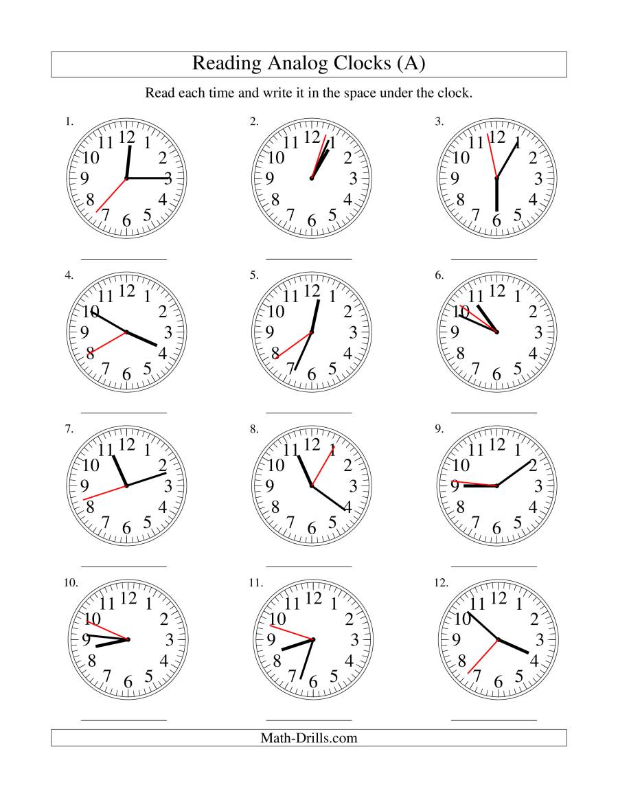 Time Second worksheet (A) in Measurement Intervals 1 Clock  on an Reading  Analog analogue  time