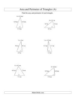 Area and Perimeter of Triangles (up to 1 decimal place; range 1-9)