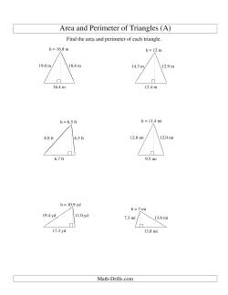 Area and Perimeter of Triangles (up to 1 decimal place; range 5-20)