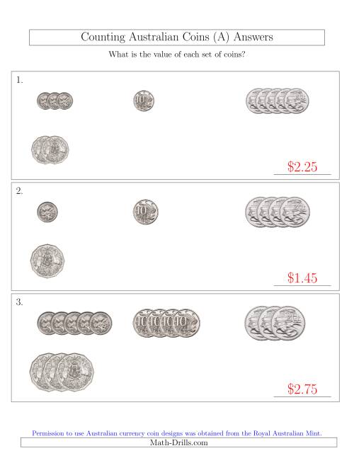 The Counting Small Collections of Australian Coins (No Dollar Coins) Sorted Version (A) Math Worksheet Page 2