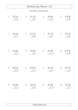 Multiplying Pound Sterling Amounts in Increments of 50 Pence by One-Digit Multipliers (U.K.)