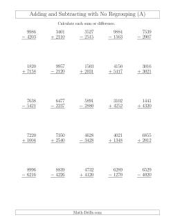 Mixed Addition and Subtraction of Four-Digit Numbers with No Regrouping