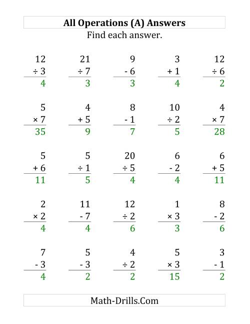 The All Operations with Facts From 1 to 7 (A) Math Worksheet Page 2