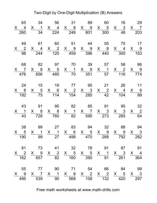 The Multiplying Two-Digit by One-Digit -- 64 per page (B) Math Worksheet Page 2