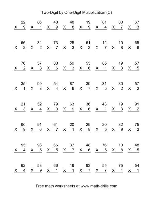 The Multiplying Two-Digit by One-Digit -- 64 per page (C) Math Worksheet