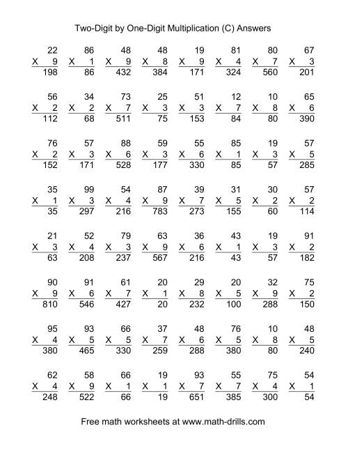 The Multiplying Two-Digit by One-Digit -- 64 per page (C) Math Worksheet Page 2