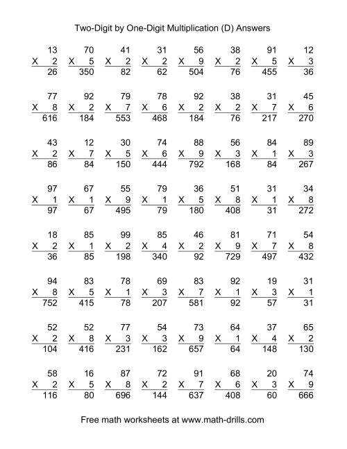 The Multiplying Two-Digit by One-Digit -- 64 per page (D) Math Worksheet Page 2