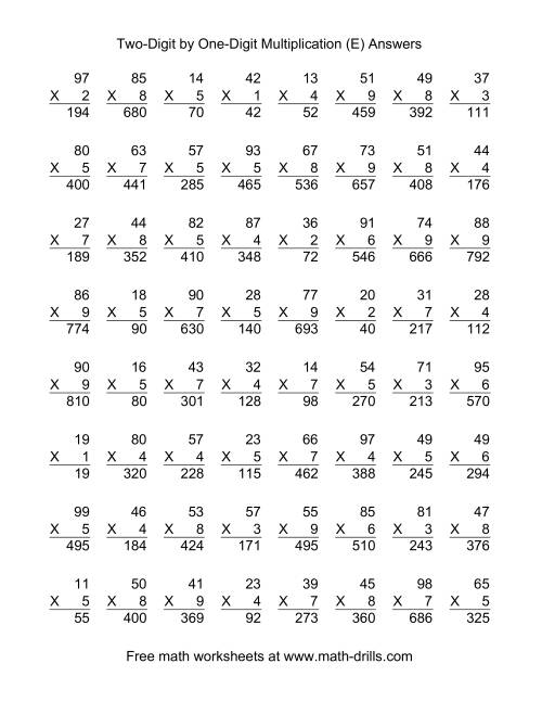 The Multiplying Two-Digit by One-Digit -- 64 per page (E) Math Worksheet Page 2
