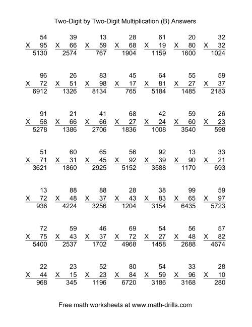 The Multiplying Two-Digit by Two-Digit -- 49 per page (B) Math Worksheet Page 2