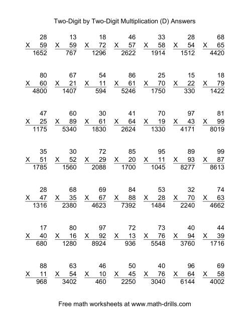 The Multiplying Two-Digit by Two-Digit -- 49 per page (D) Math Worksheet Page 2