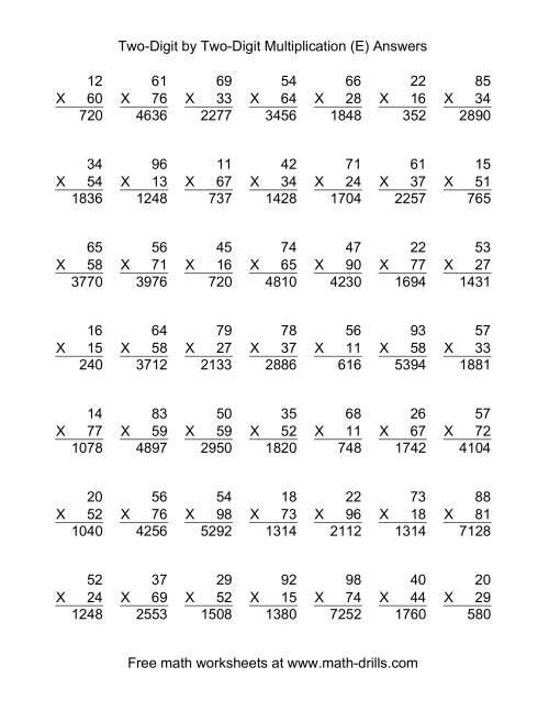 The Multiplying Two-Digit by Two-Digit -- 49 per page (E) Math Worksheet Page 2