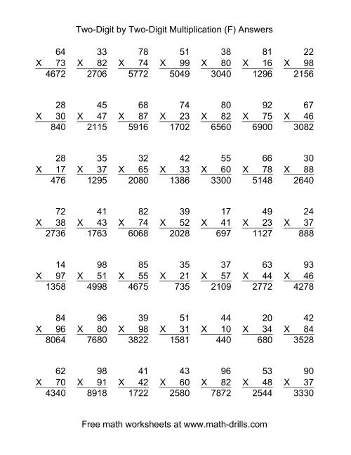 The Multiplying Two-Digit by Two-Digit -- 49 per page (F) Math Worksheet Page 2