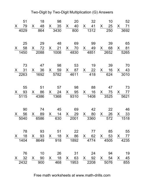 The Multiplying Two-Digit by Two-Digit -- 49 per page (G) Math Worksheet Page 2