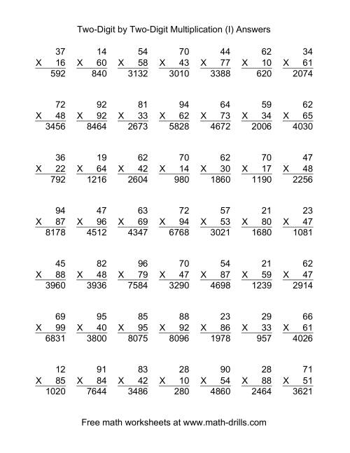 The Multiplying Two-Digit by Two-Digit -- 49 per page (I) Math Worksheet Page 2