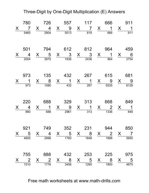 The Multiplying Three-Digit by One-Digit -- 36 per page (E) Math Worksheet Page 2