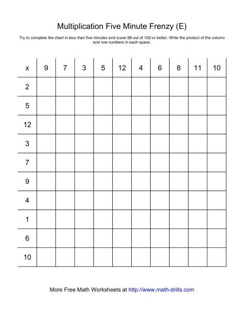 The Five Minute Frenzy -- One per page (E) Math Worksheet