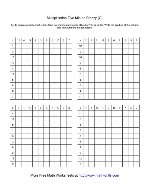 The Five Minute Frenzy -- Four per page (C) Math Worksheet