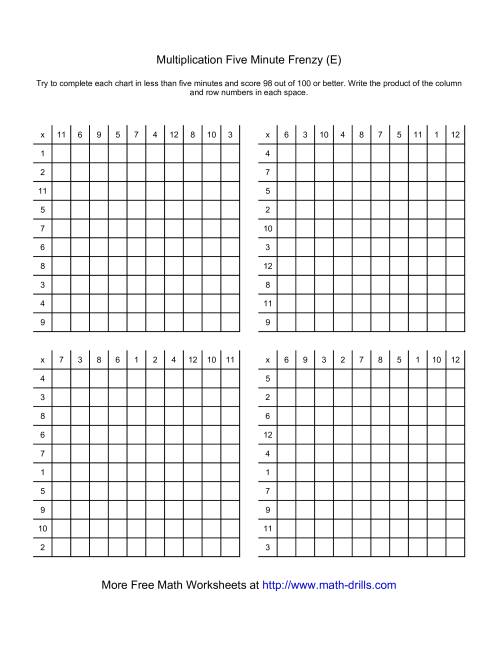 The Five Minute Frenzy -- Four per page (E) Math Worksheet