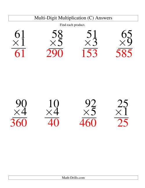 The Multiplying Two-Digit by One-Digit -- 8 per page (C) Math Worksheet Page 2