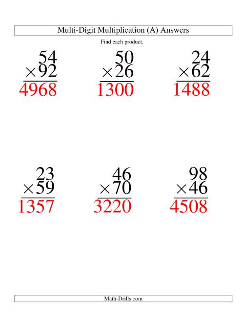The Multiplying Two-Digit by Two-Digit -- 6 per page (A) Math Worksheet Page 2
