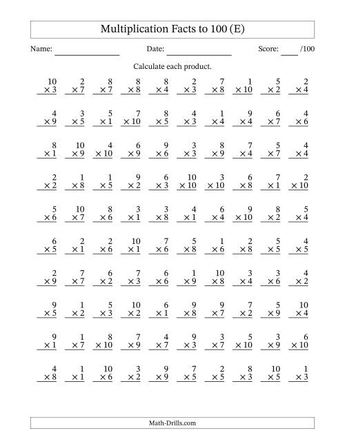  100 Math Facts Worksheet Some Of The worksheets For This Concept Are Five Minute Timed Drill 