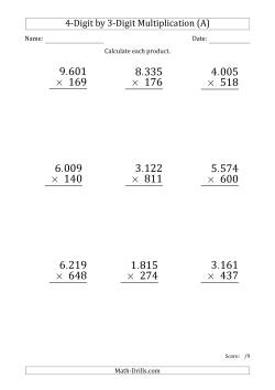 Multiplying 4-Digit by 3-Digit Numbers (Large Print) with Period-Separated Thousands