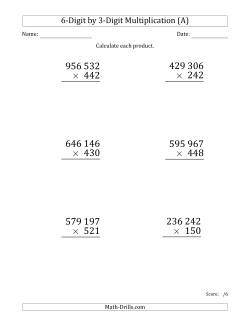 Multiplying 6-Digit by 3-Digit Numbers (Large Print) with Space-Separated Thousands