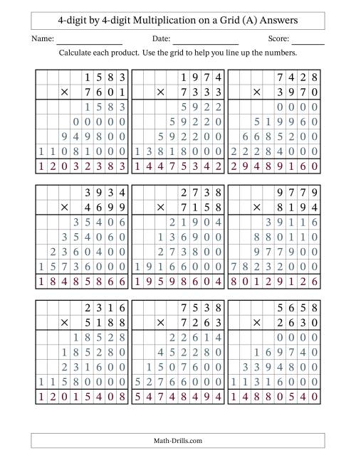The 4-digit by 4-digit Multiplication with Grid Support (A) Math Worksheet Page 2