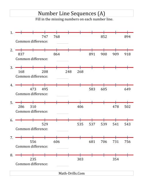 number Line Sequences with Number missing sequences Number worksheets 1000)  (Max. Missing (A)   Numbers