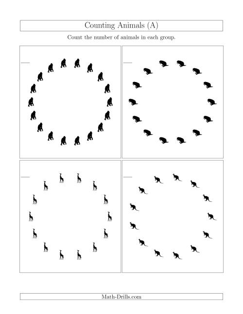 The Counting Animals in Circular Arrangements (A) Math Worksheet