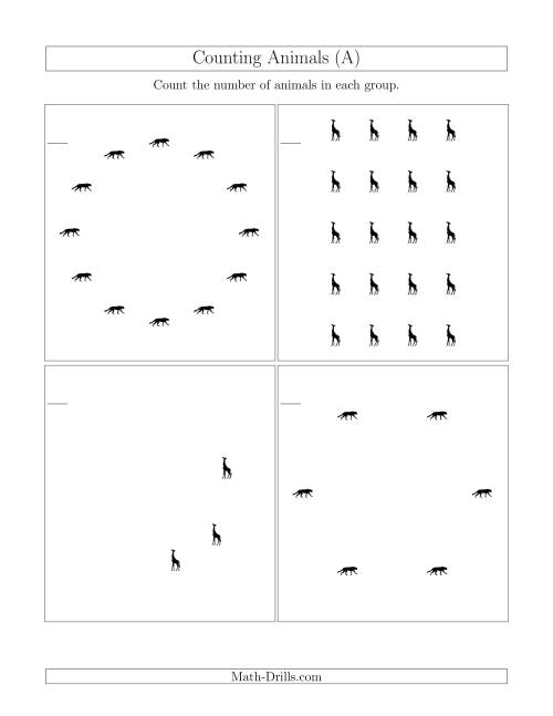 The Counting Animals in Mixed Arrangements (A) Math Worksheet