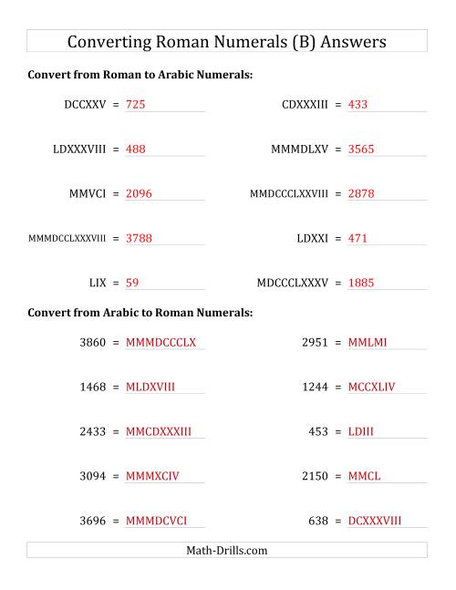 The Converting Compact Roman Numerals up to MMMIM to Standard Numbers (B) Math Worksheet Page 2