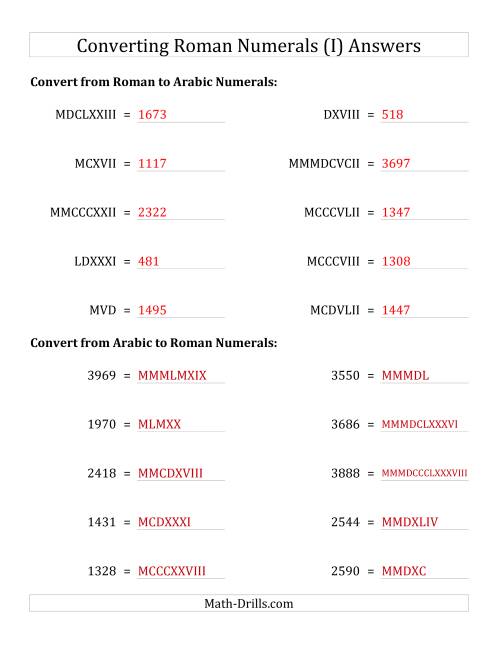 The Converting Compact Roman Numerals up to MMMIM to Standard Numbers (I) Math Worksheet Page 2
