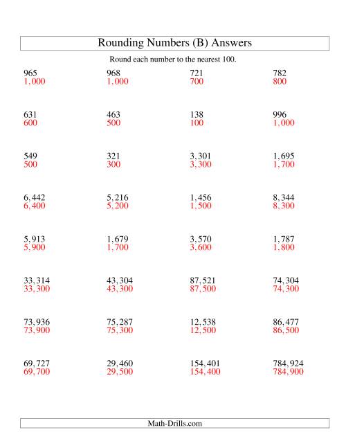 The Rounding Numbers to the Nearest 100 (U.S. Version) (B) Math Worksheet Page 2