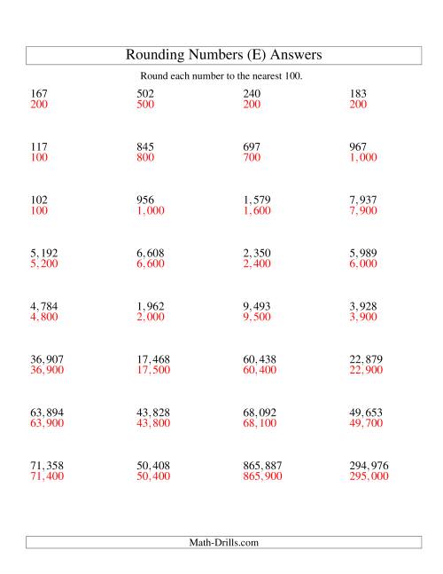 The Rounding Numbers to the Nearest 100 (U.S. Version) (E) Math Worksheet Page 2