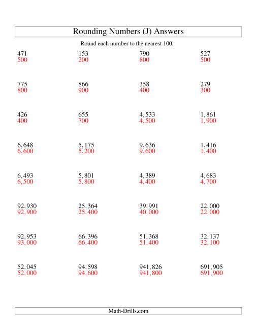The Rounding Numbers to the Nearest 100 (U.S. Version) (J) Math Worksheet Page 2
