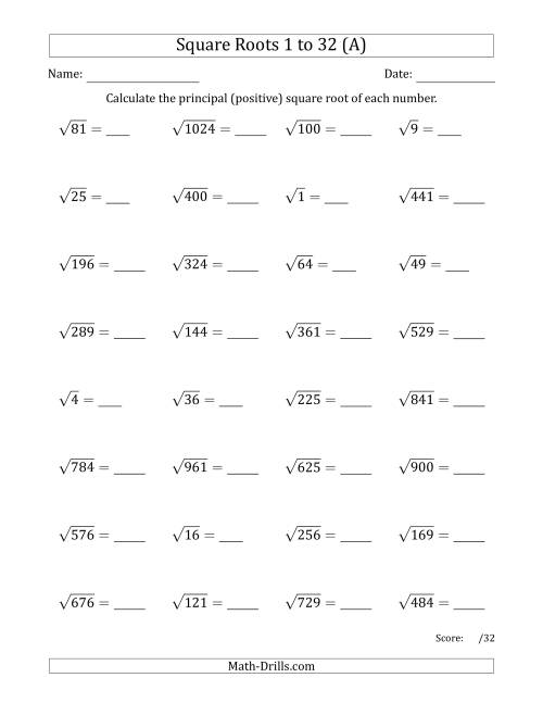 Square Roots Of Perfect Squares All Number Sense Worksheet