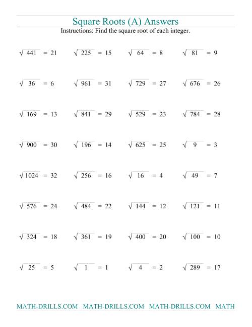 The Square Roots of Perfect Squares (Old) Math Worksheet Page 2