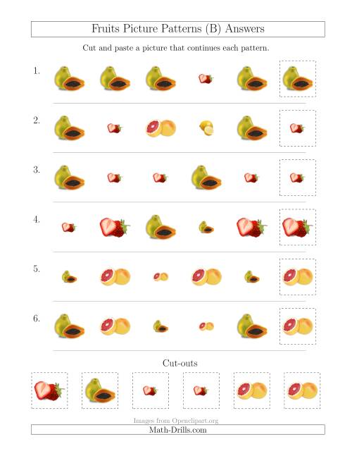 The Fruits Picture Patterns with Shape and Size Attributes (B) Math Worksheet Page 2