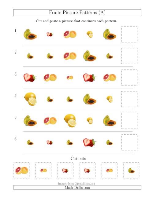 The Fruits Picture Patterns with Shape and Size Attributes (All) Math Worksheet