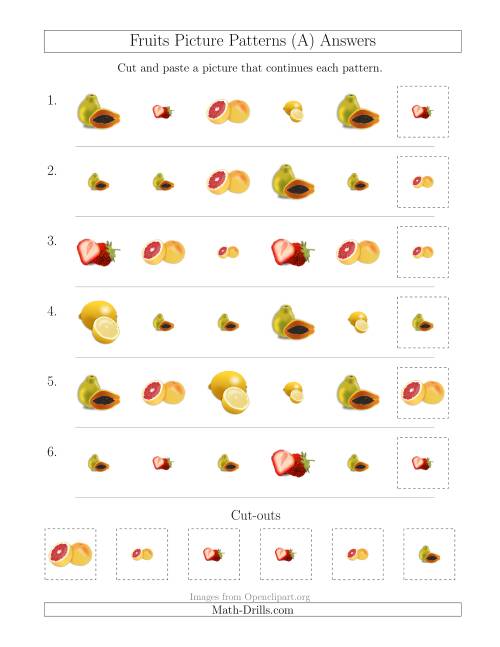 The Fruits Picture Patterns with Shape and Size Attributes (All) Math Worksheet Page 2