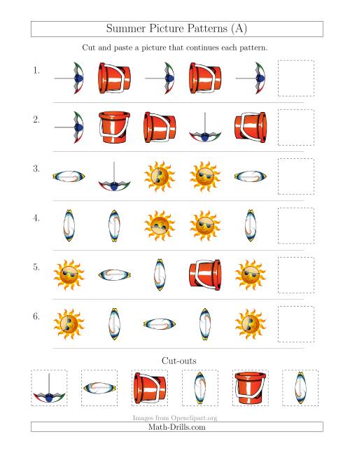 The Summer Picture Patterns with Shape and Rotation Attributes (A) Math Worksheet